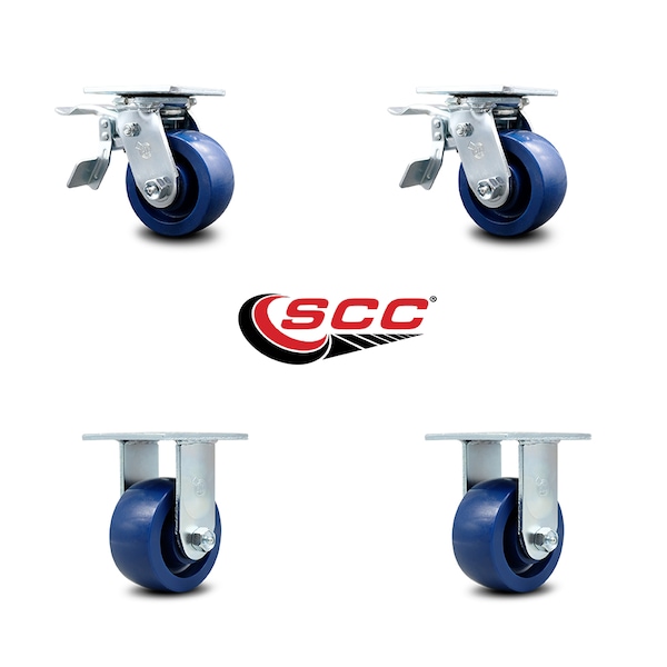 4 Inch Solid Polyurethane Caster Set with Ball Bearings 2 Brakes 2 Rigid SCC
